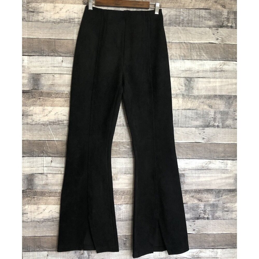 Free People We The Free Slim Pull-On Velvet Flare Pants Ankle Slit  25 Black NWT